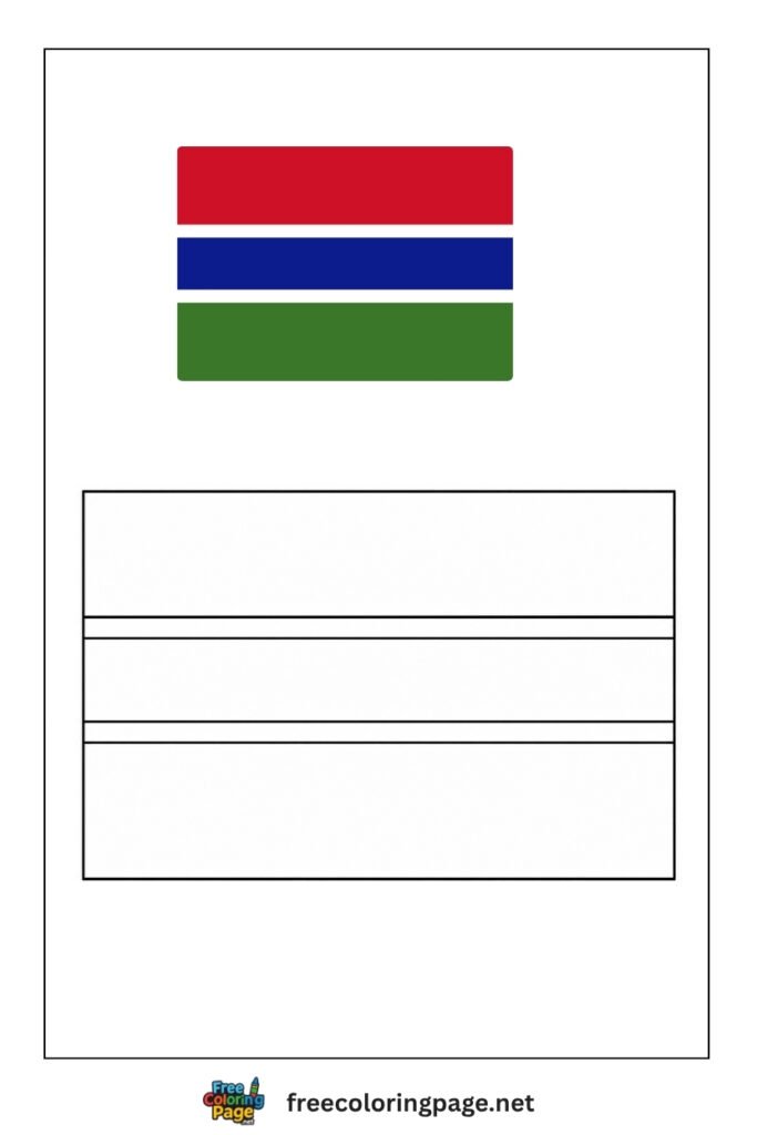 gambia flag coloring page with colored reference