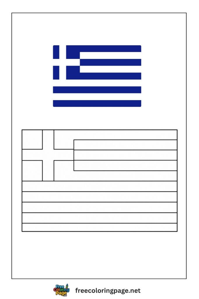 greek flag coloring page with colored reference