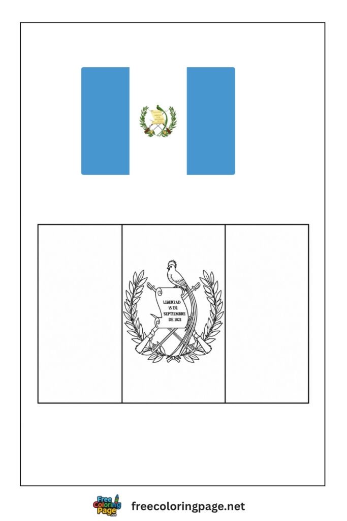 guatemala flag coloring page with colored reference