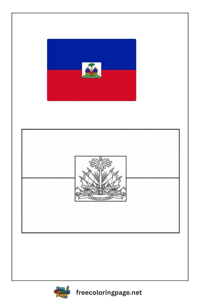 haiti flag coloring page with colored reference