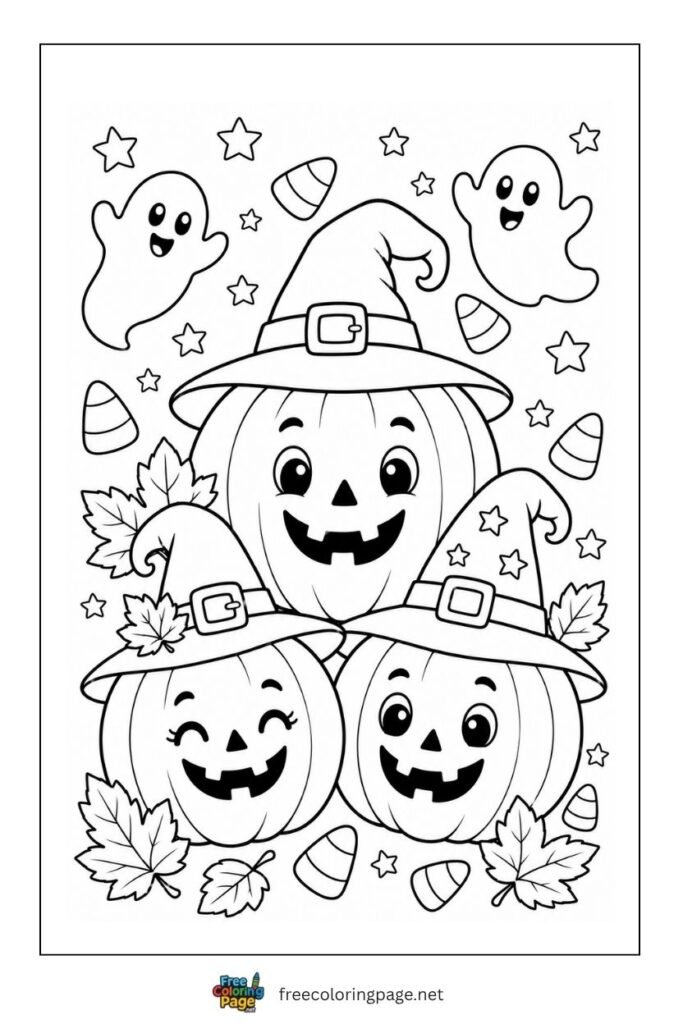 cute jack o lantern pumkin in halloween coloring page