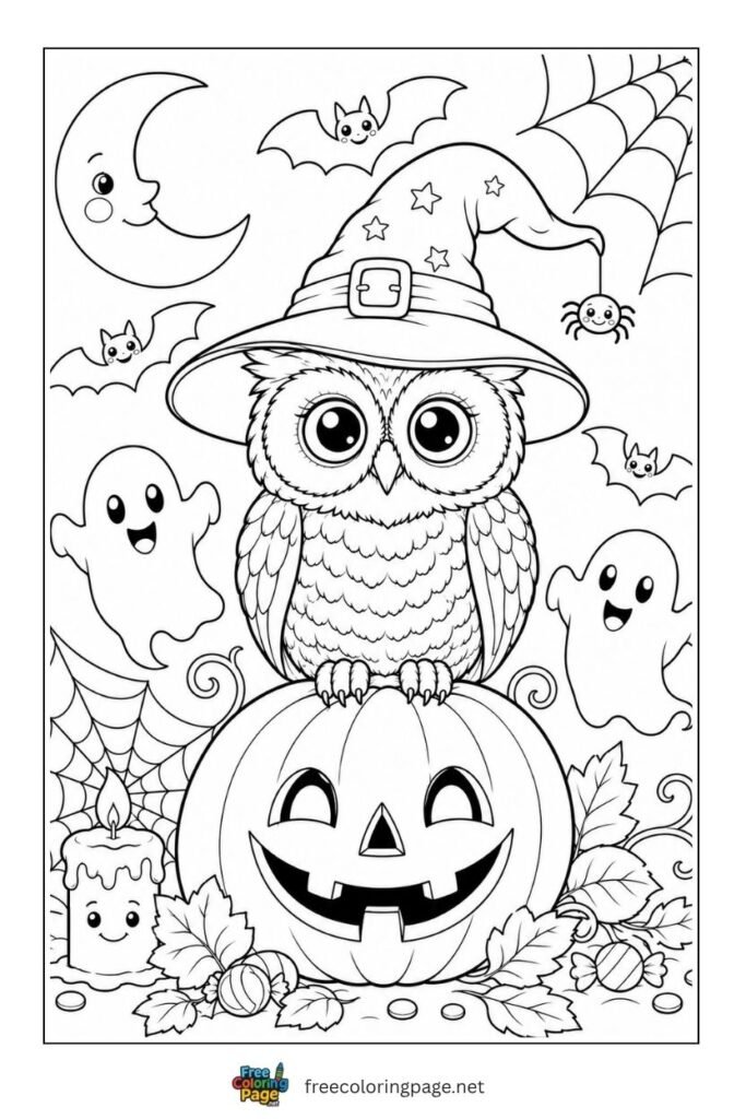 owl halloween coloring page
