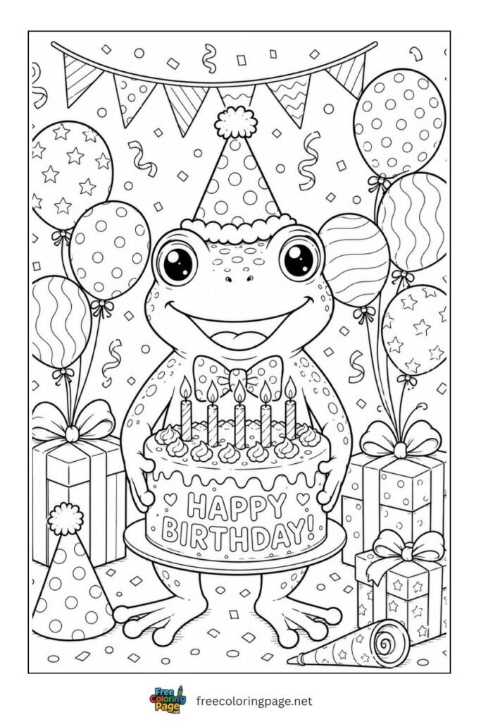 frog birthday coloring page 