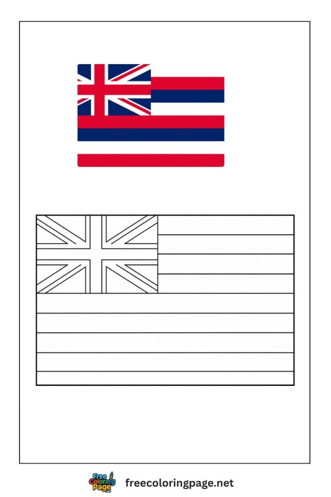 hawaii flag coloring page with colored reference