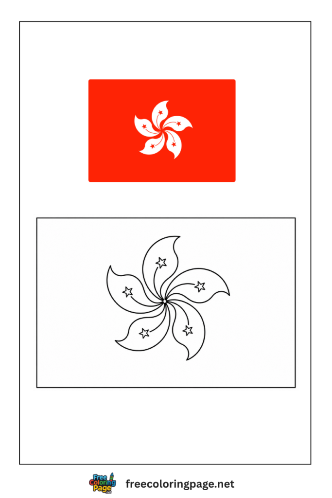 hong kong flag coloring page with colored reference