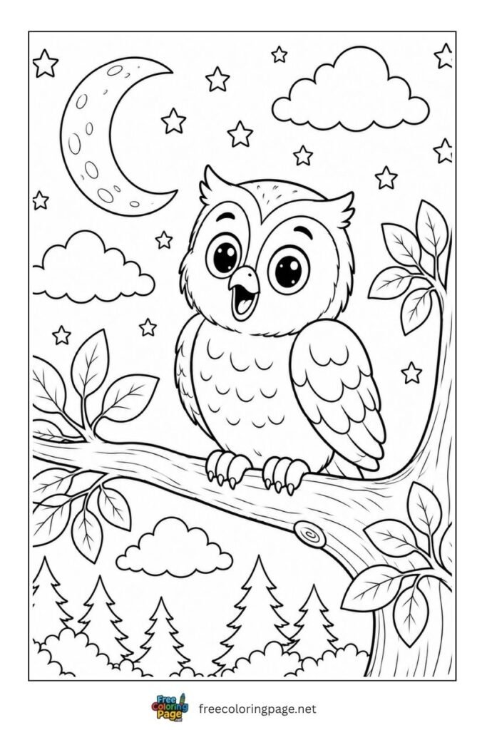 hooting owl coloring page