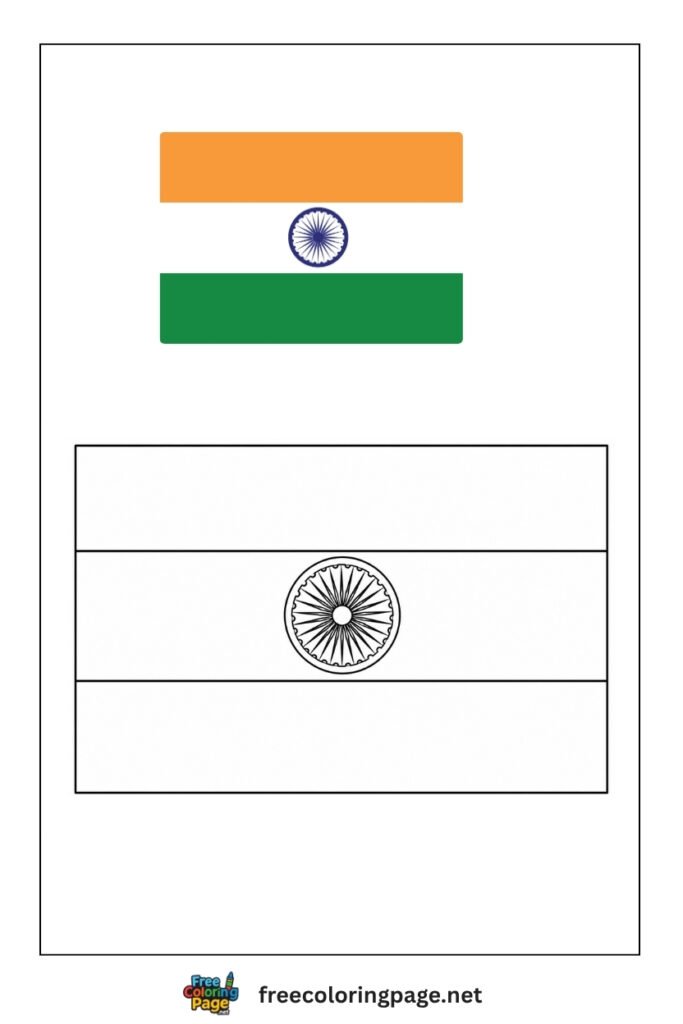 india flag coloring page with colored reference