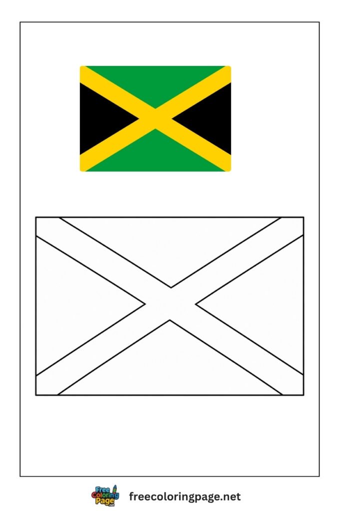 jamaica flag coloring page with colored reference