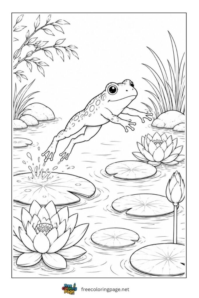 frog jumping  coloring page 