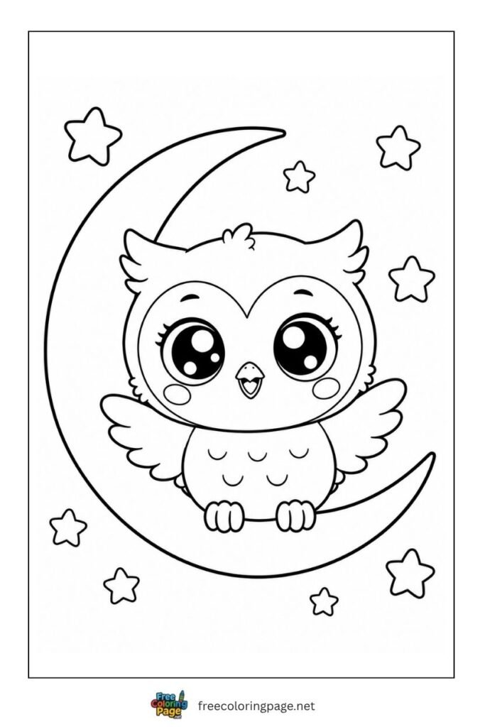 kawaii baby owl flying coloring page