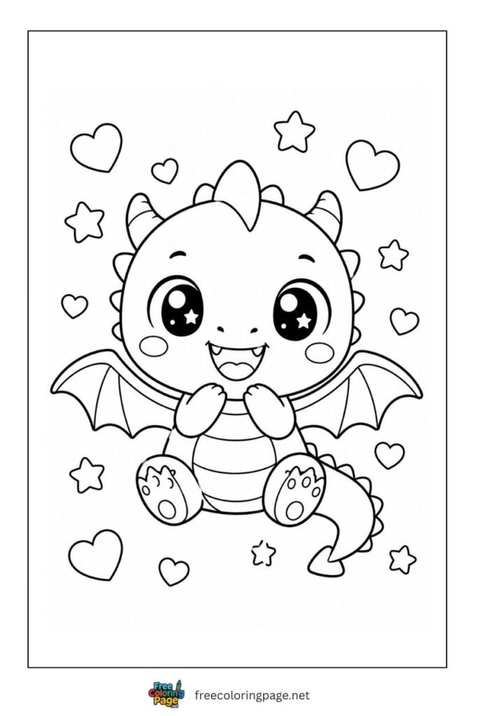 cute kawaii dragon coloring page