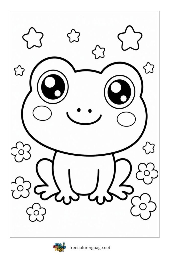 kawaii frog coloring page