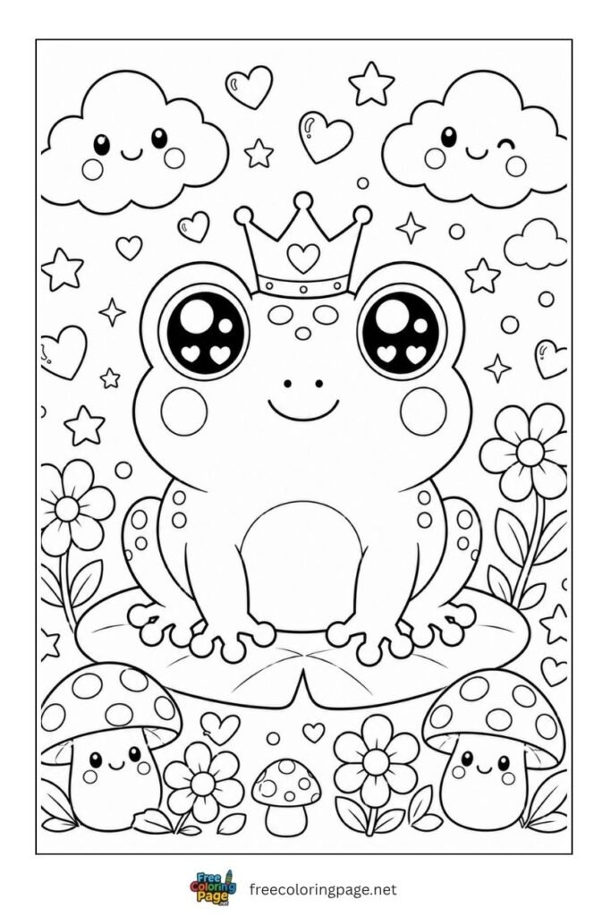 cute kawaii frog coloring page