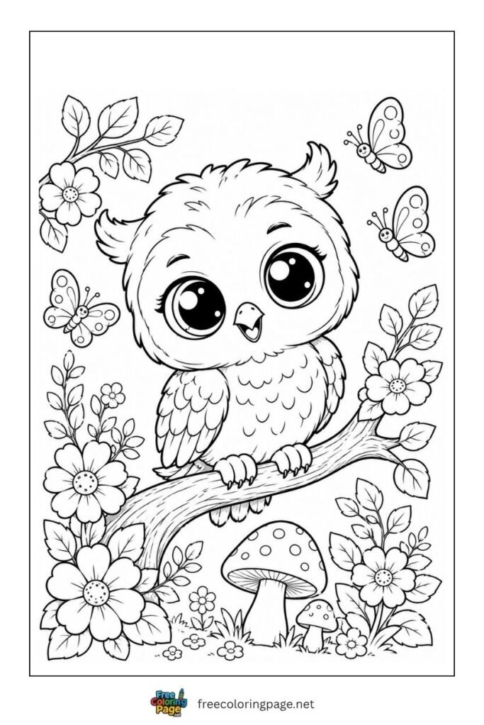cute kawaii owl coloring page