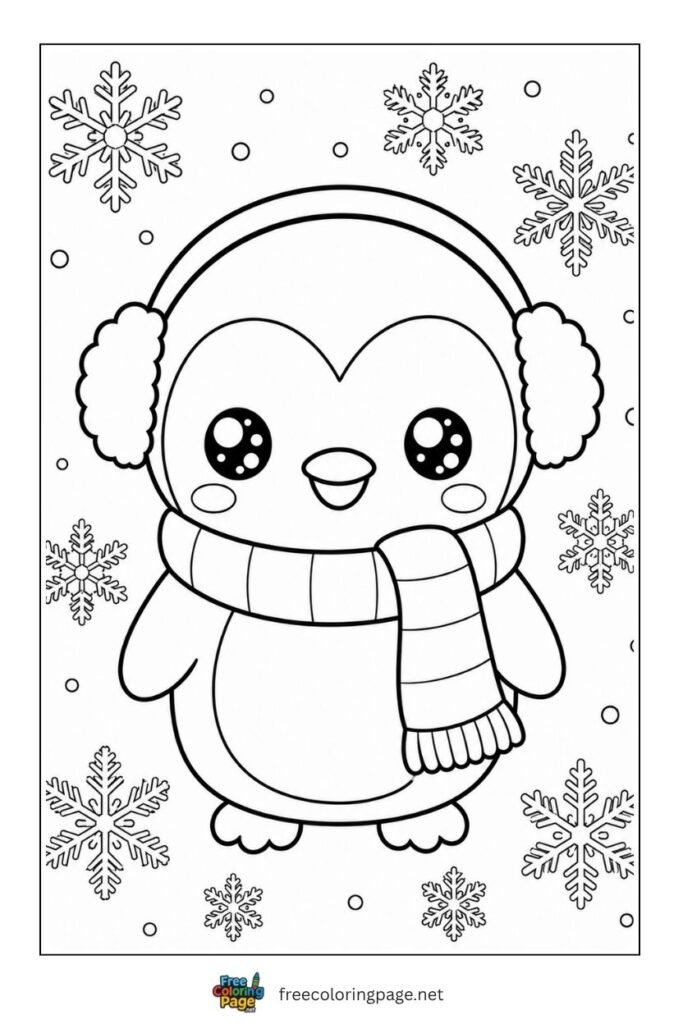 Cute kawaii penguin coloring page