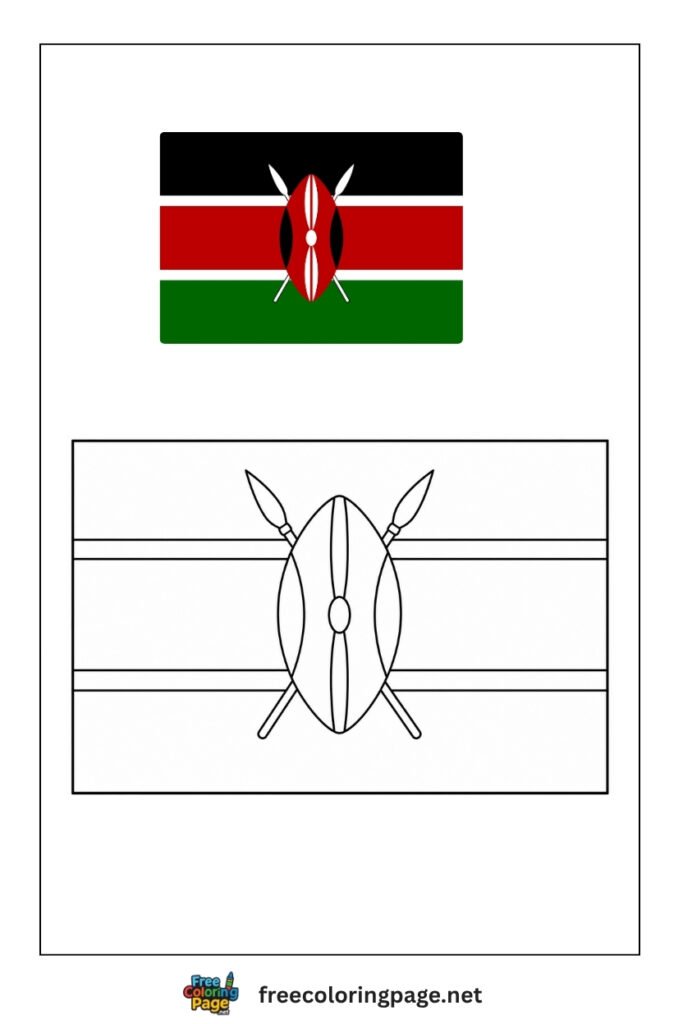 kenya flag coloring page with colored reference