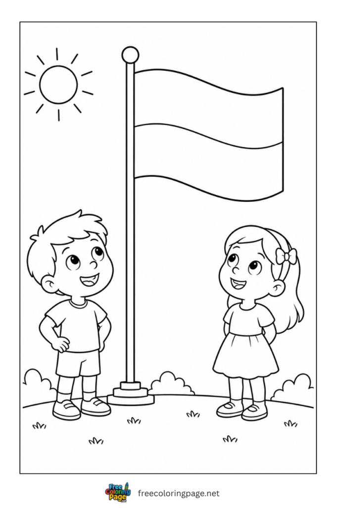 kids with monaco flag waving coloring page