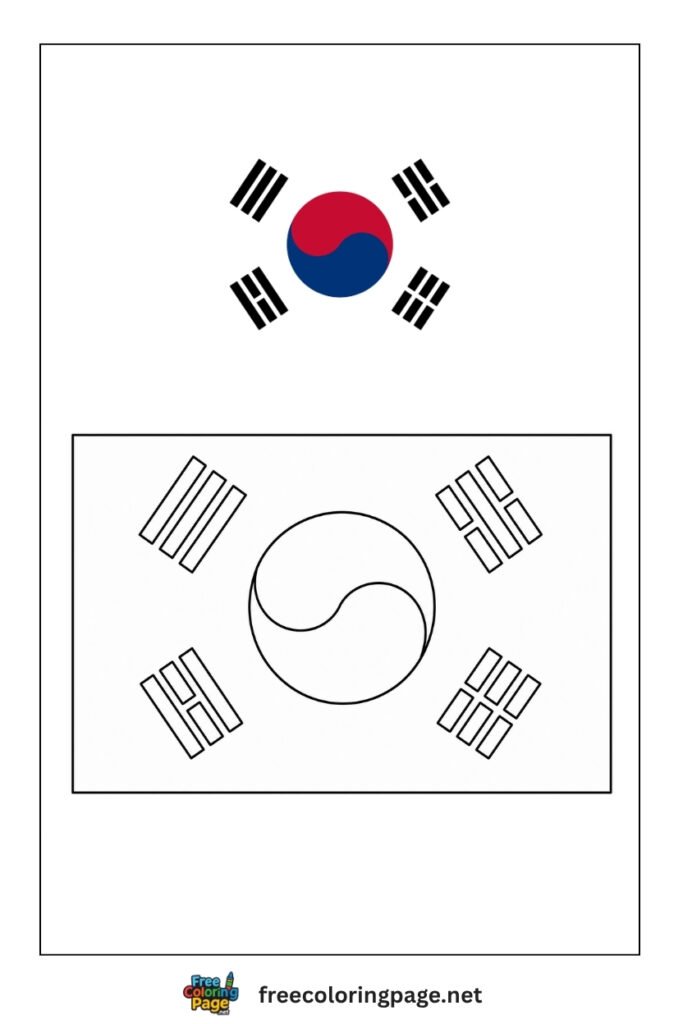 korea flag coloring page with colored reference