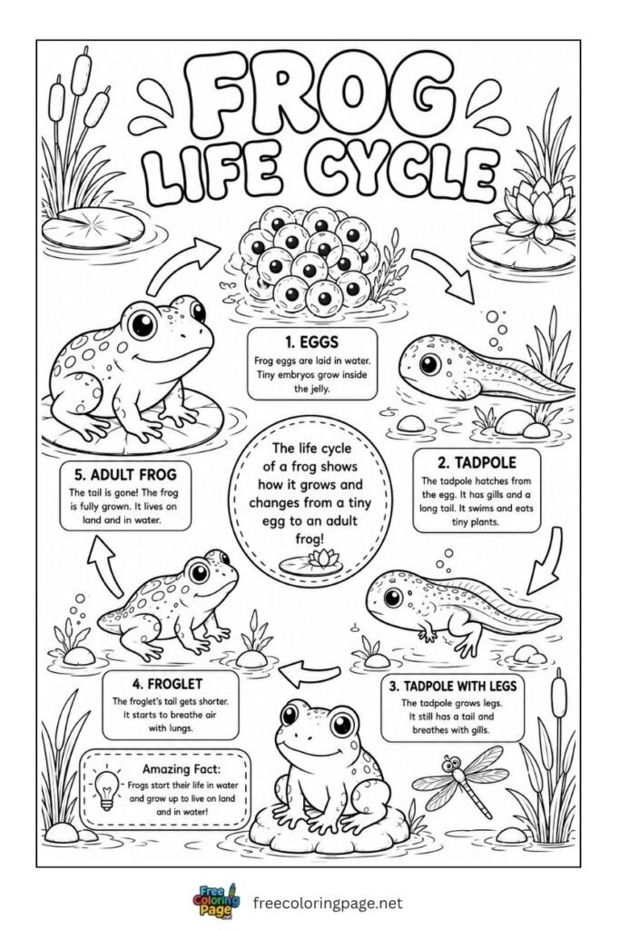 frog life cycle coloring page