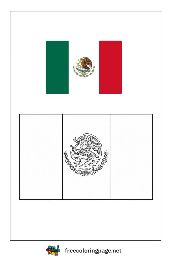 mexico flag coloring page with colored reference