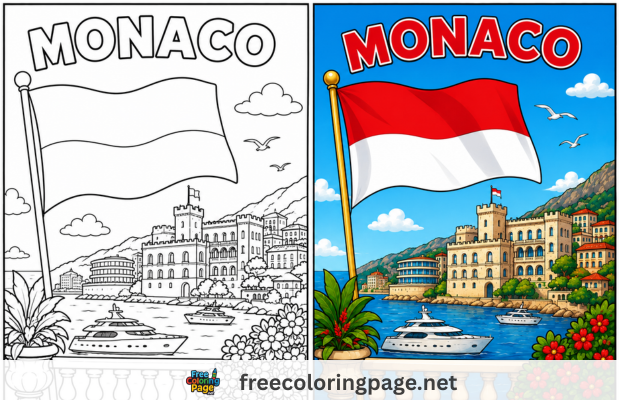 monaco flag coloring pages colored vs drawing