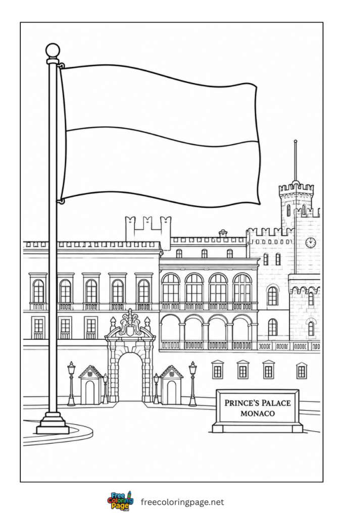 monaco flag infront of prince palace coloring page