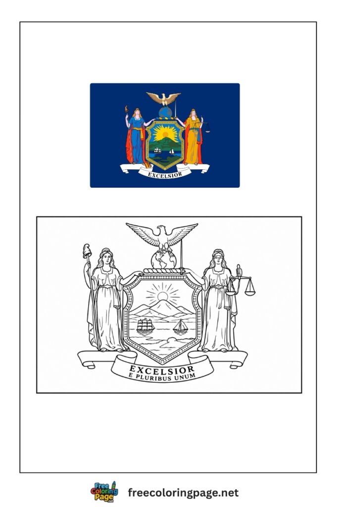 new york flag coloring page with colored reference