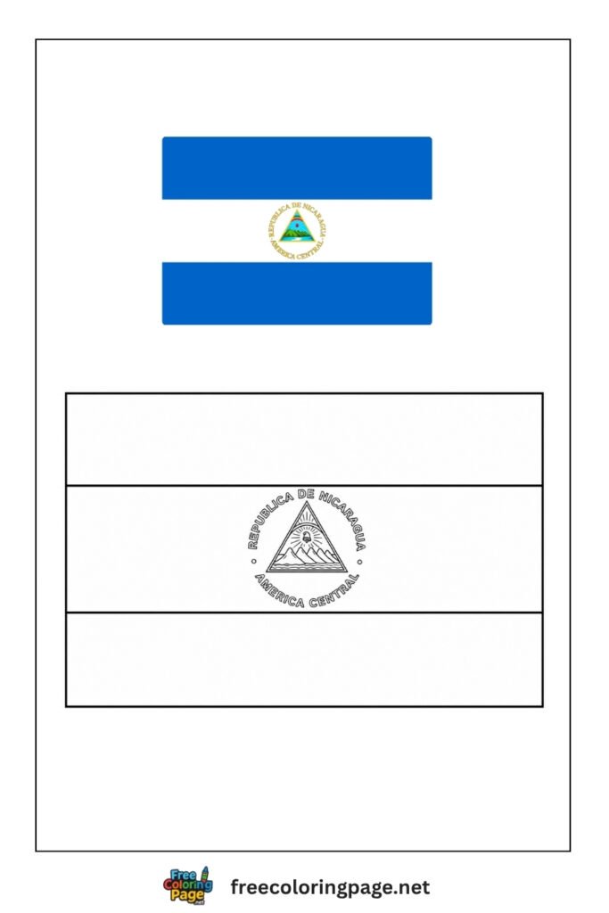 nicaragua flag coloring page with colored reference