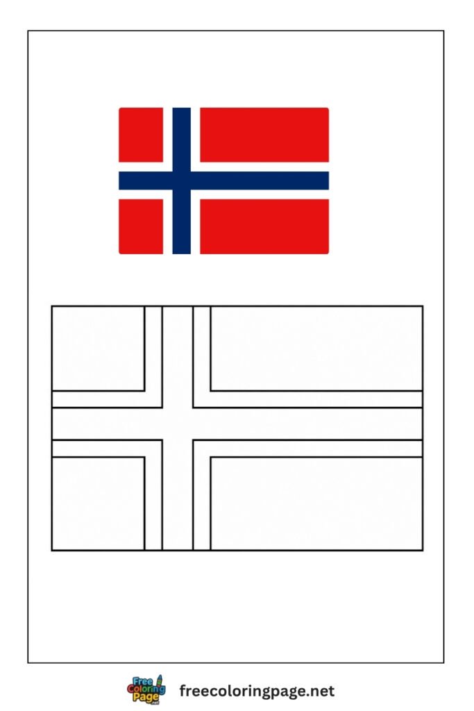 norway flag coloring page with colored reference