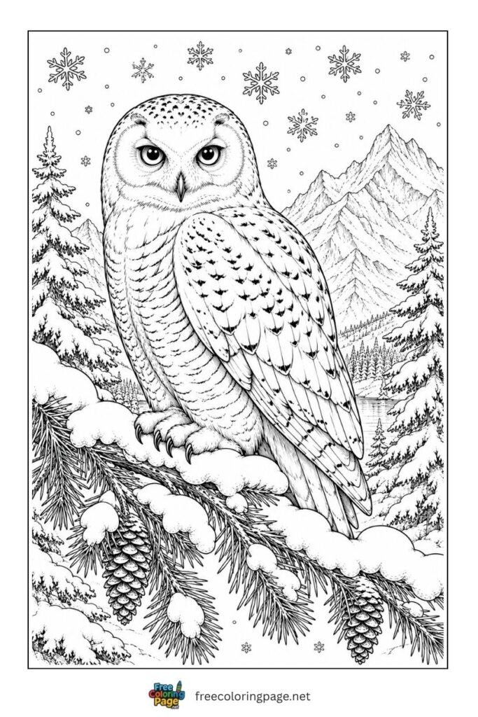 realistic snowy owl coloring page