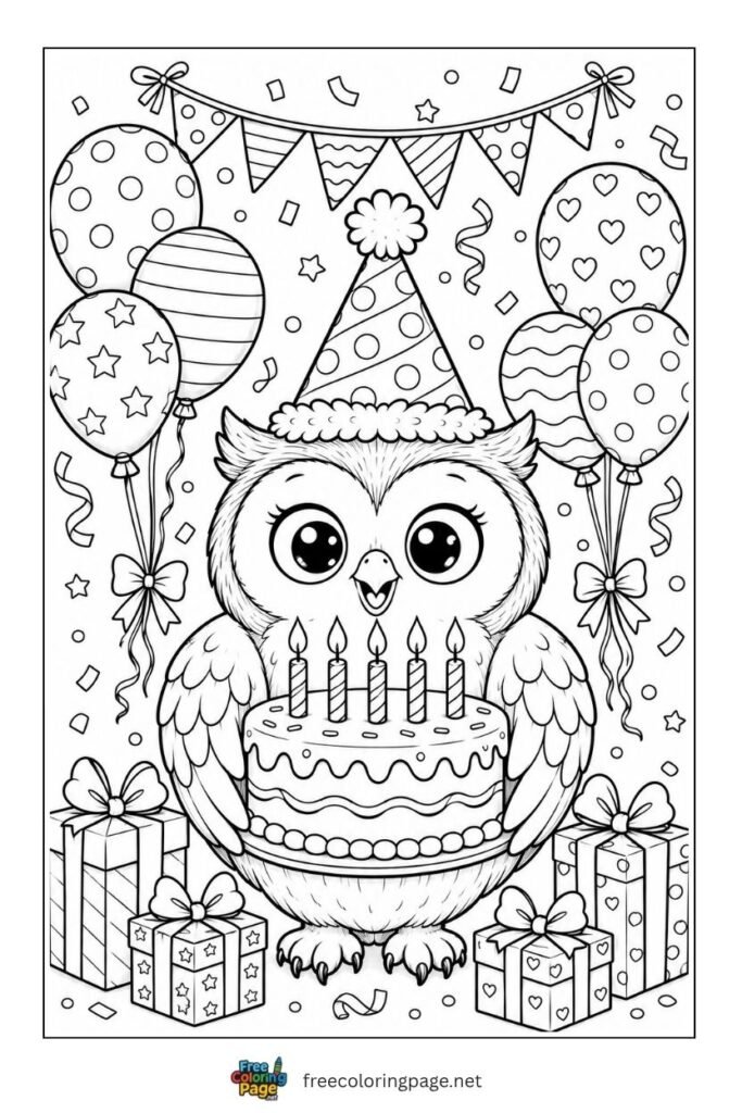 owl birthday coloring page