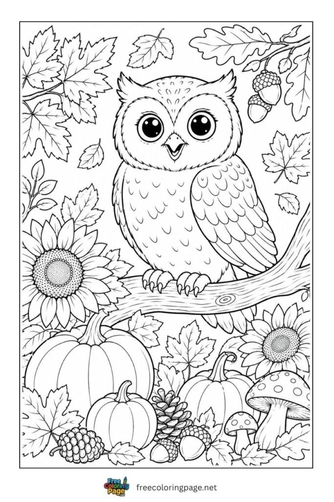 owl fall coloring page