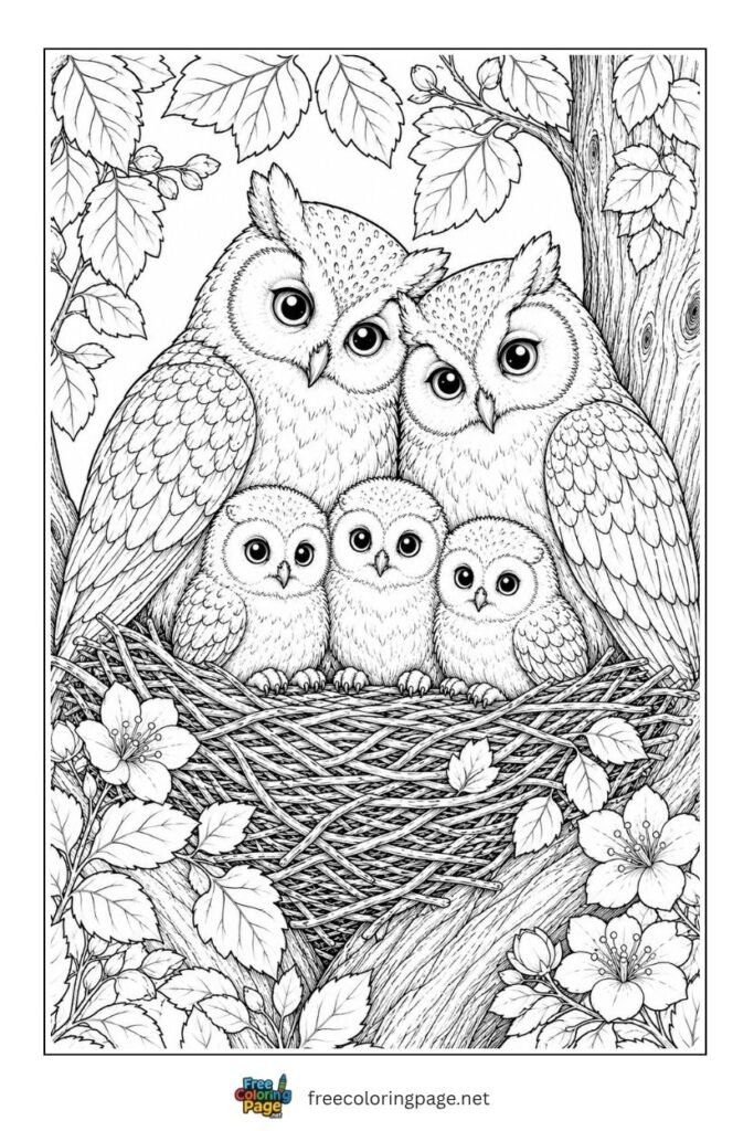 owl family together coloring page