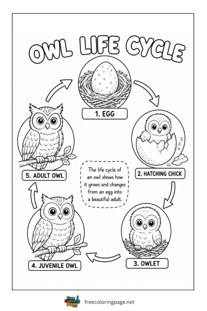 owl life cycle coloring page
