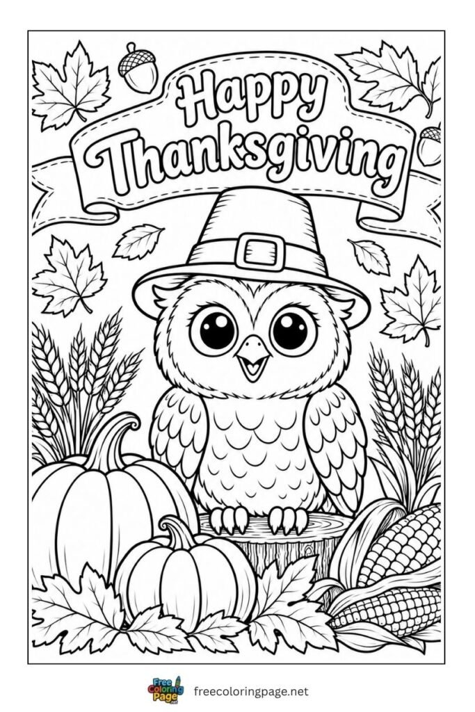 owl thanksgiving coloring page
