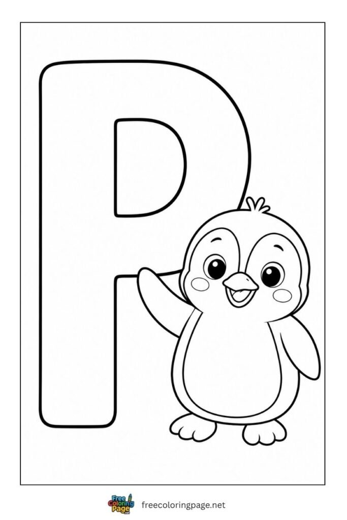 p is for penguin coloring page