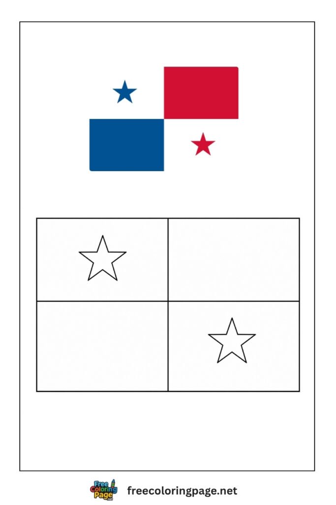 panama flag coloring page with colored reference