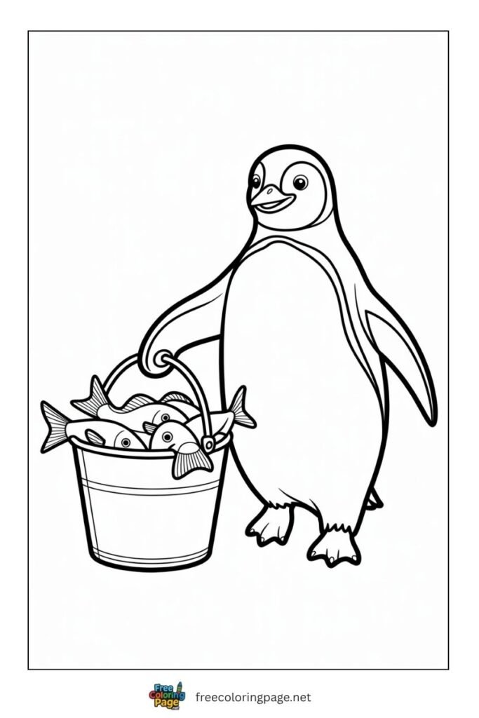 Penguin with fish bowl coloring page