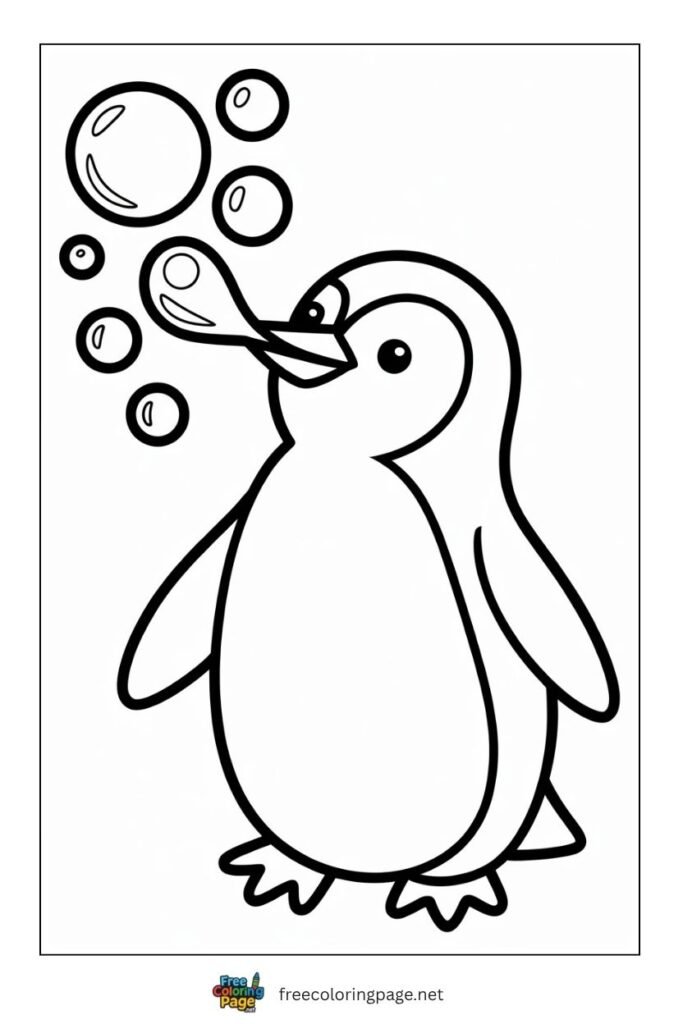 Penguin making bubbles coloring page