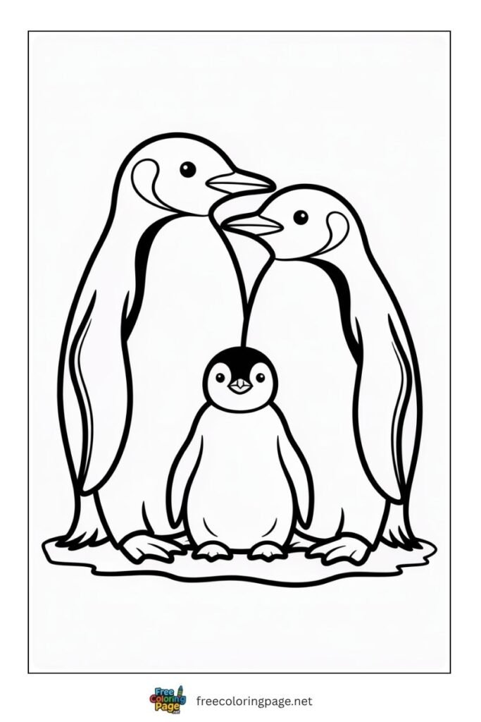 Penguin family coloring page