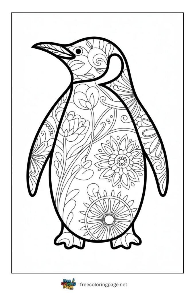 Penguin intricate design coloring page