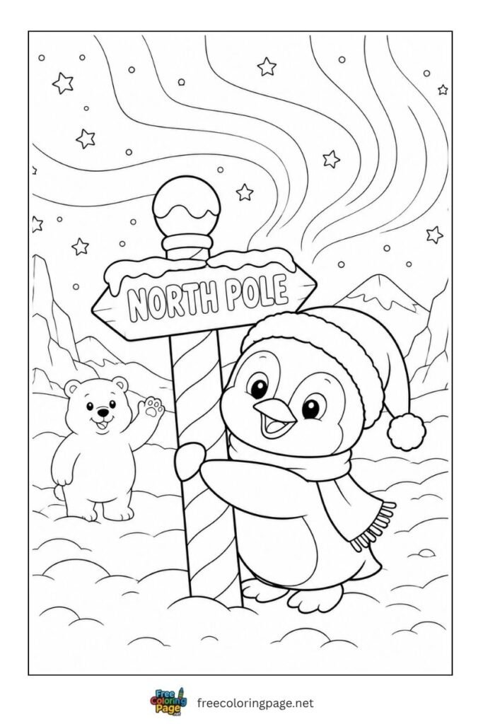 Penguin on north pole coloring page