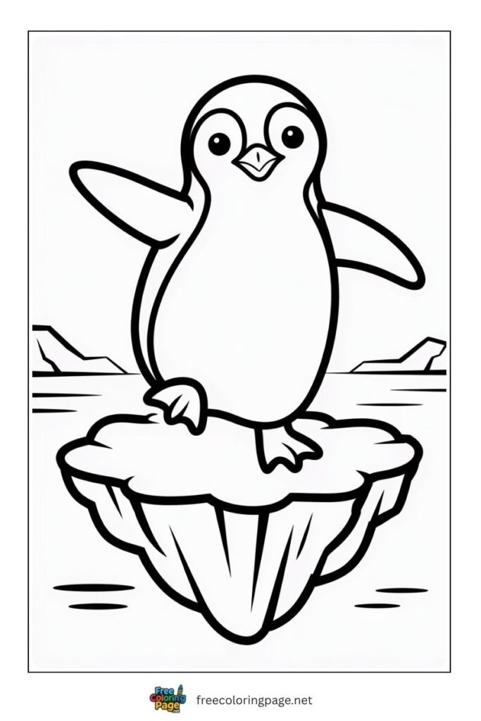 Penguin on snow block coloring page