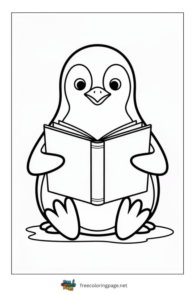 Penguin reading book coloring page