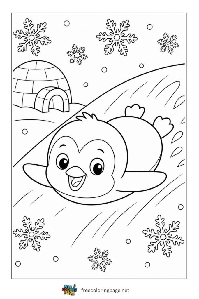 Baby penguin sliding coloring page