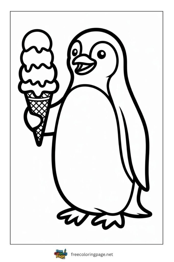 Penguin with icecream coloring page