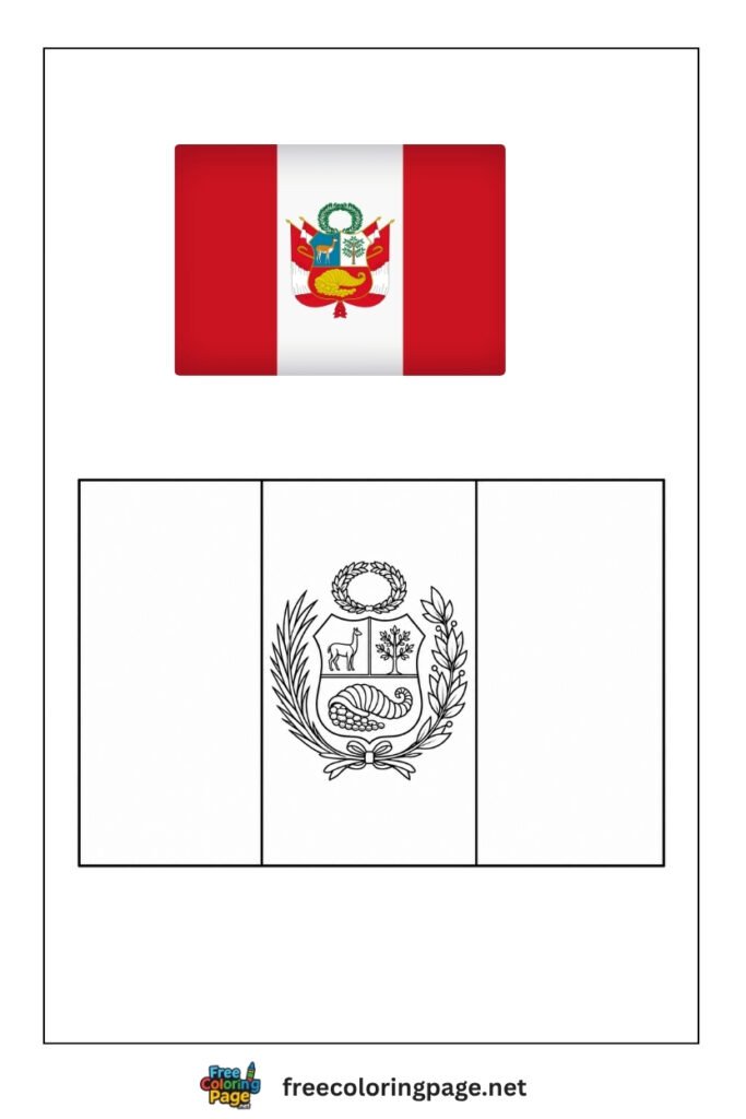 peru flag coloring page with colored reference