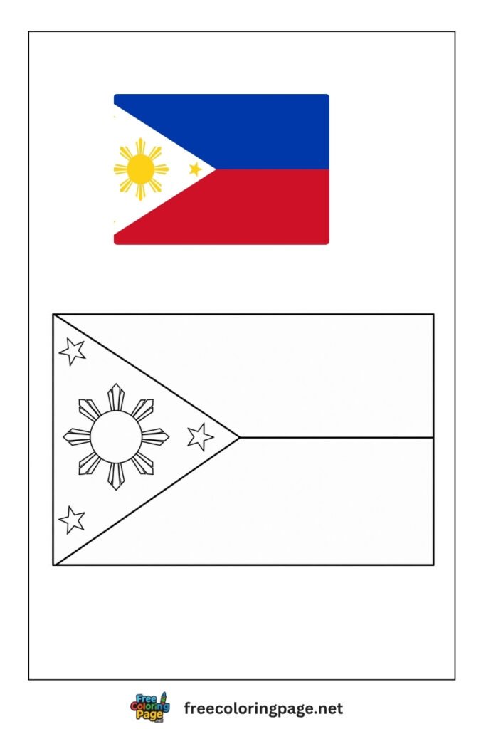 philippine flag coloring page with colored reference