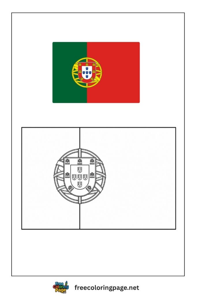 portugal flag coloring page with colored reference