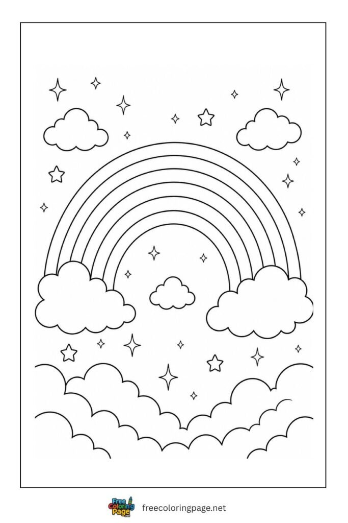 rainbow with clouds coloring page for kids
